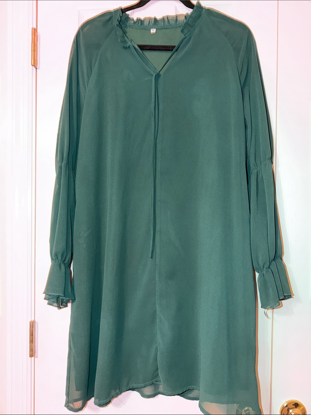 Green Long Sleeve Chiffon Shift Dress
